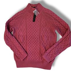 Preswick & Moore Womens long Sleeve Pullover Cable Knit Sweater Rose Pink Size M