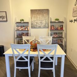 White Dining Table 36x60 w/ Heavy-Duty Metal Chairs – $180 OBO