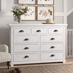 Birch lane distressed White Wood Dresser with 9 Drawers