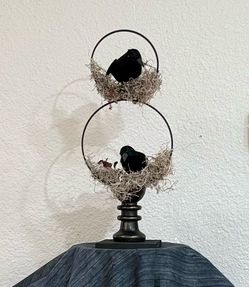 Decorative Halloween Bird Nest Sculpture on Stand
