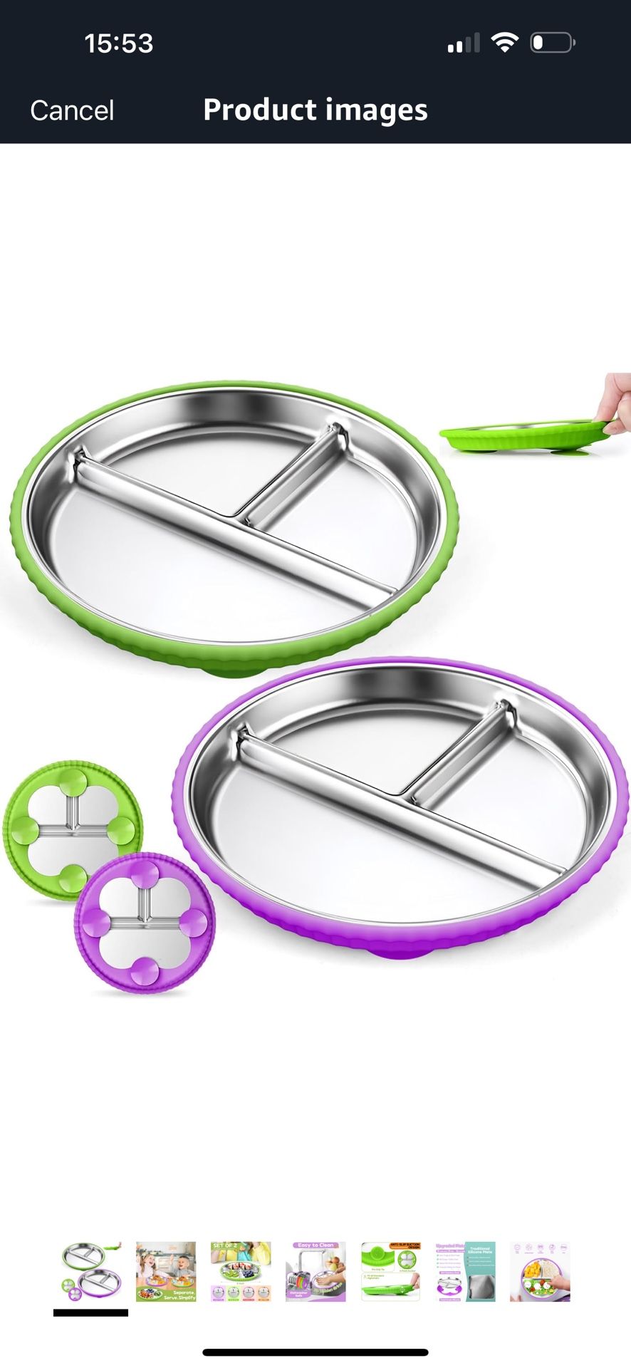 Brand New Stainless Steel Kids Plates with Suction, 2Pack 9" Divided Toddler Plates Removable Non Slip Silicone Sleeves Baby Feeding Led Weaning Suppl