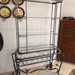 Ornate Metal & Glass Baker's Rack w Wine Storage