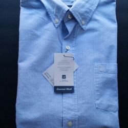 Chaps Oxford Blue Wash Seafoam Soft Button Up Summer Beach Casual Button Up Shirt Large 