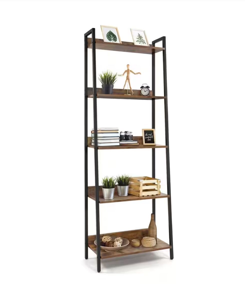 ✅✅✅🔥 Rustic Oak Ladder Shelf – 5 Tiers of Style & Storage! 🌿📚  Perfect for Home Office | Living Room | Kitchen