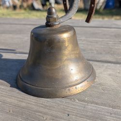 Vintage Brass Bell with Horseshoe Mount – Rustic Farmhouse Decor – 7” Tall

