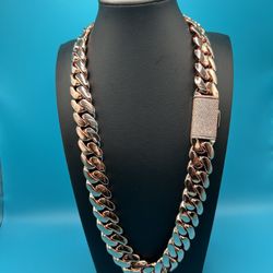 20mm Miami Cuban Link Red Pink Rose Gold Plated Chain Necklace 18k & 14k Diamond Lock
