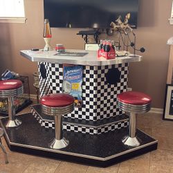 Bar with three stools and bartender stool