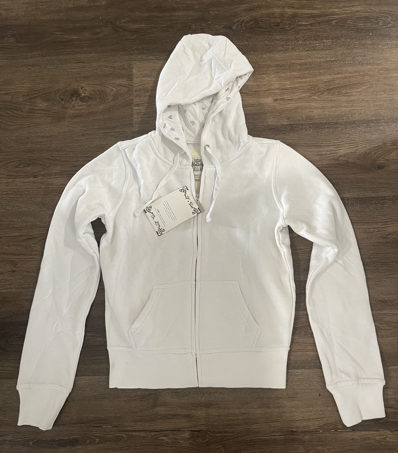 NWT Iris Junior Girls White Zip Up Hooded Jacket Medium 