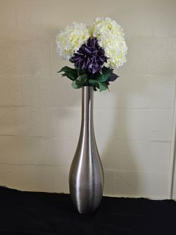 Elegant Silver Flower Vase & Floral Bouquet Set - $59 OBO)