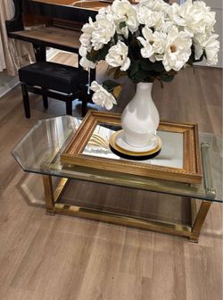 Mastercraft cocktail table glass and brass