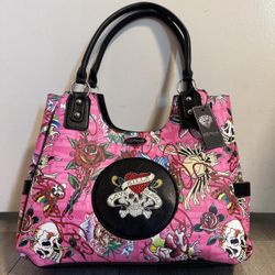 Ed Hardy “Love Kills Slowly” Pink Tattoo Shoulder Bag – Y2K Skulls & Roses