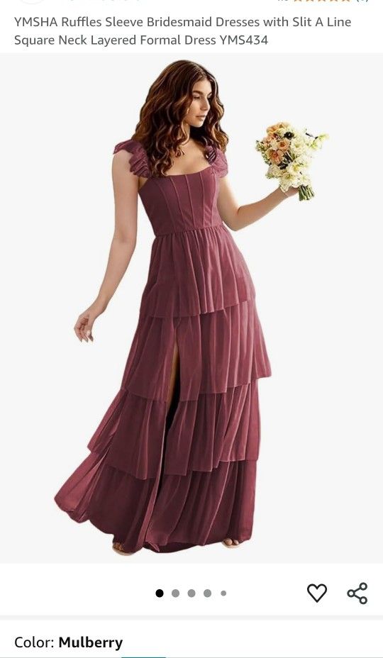 Bridesmaid Dresses with Slit A Line Square Neck Layered Formal Dress