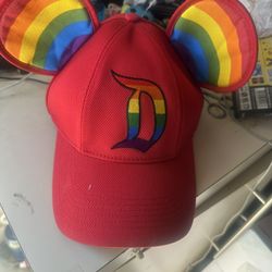 NWT Disney Parks Rainbow Ear Adult Adjustable Baseball Cap Red Hook & Loop Hat