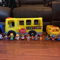sher-Price Little People Toddler Learning Toy, Big Yellow Bus Musical Pull-Along Vehicle for Pretend Play Kids W / little people included.