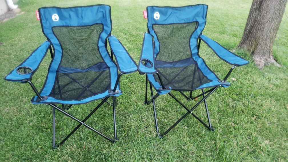 NEW 2 Blue and Black Mesh Folding Chairs