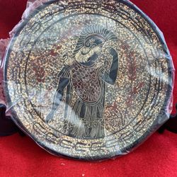 6.75 Inch Handmade Hand Painted Hand Etched Greek Ceramic Wall Hanging Plate Imported From Greece (Stand Not Included)