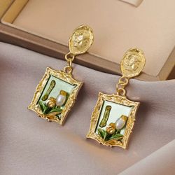 Vintage Style Monet Garden Pearl Flower Earrings – French Art Frame Design New