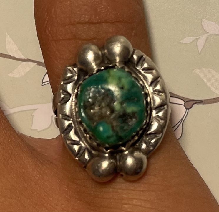 Turquoise Silver Ring Signed Wylie
