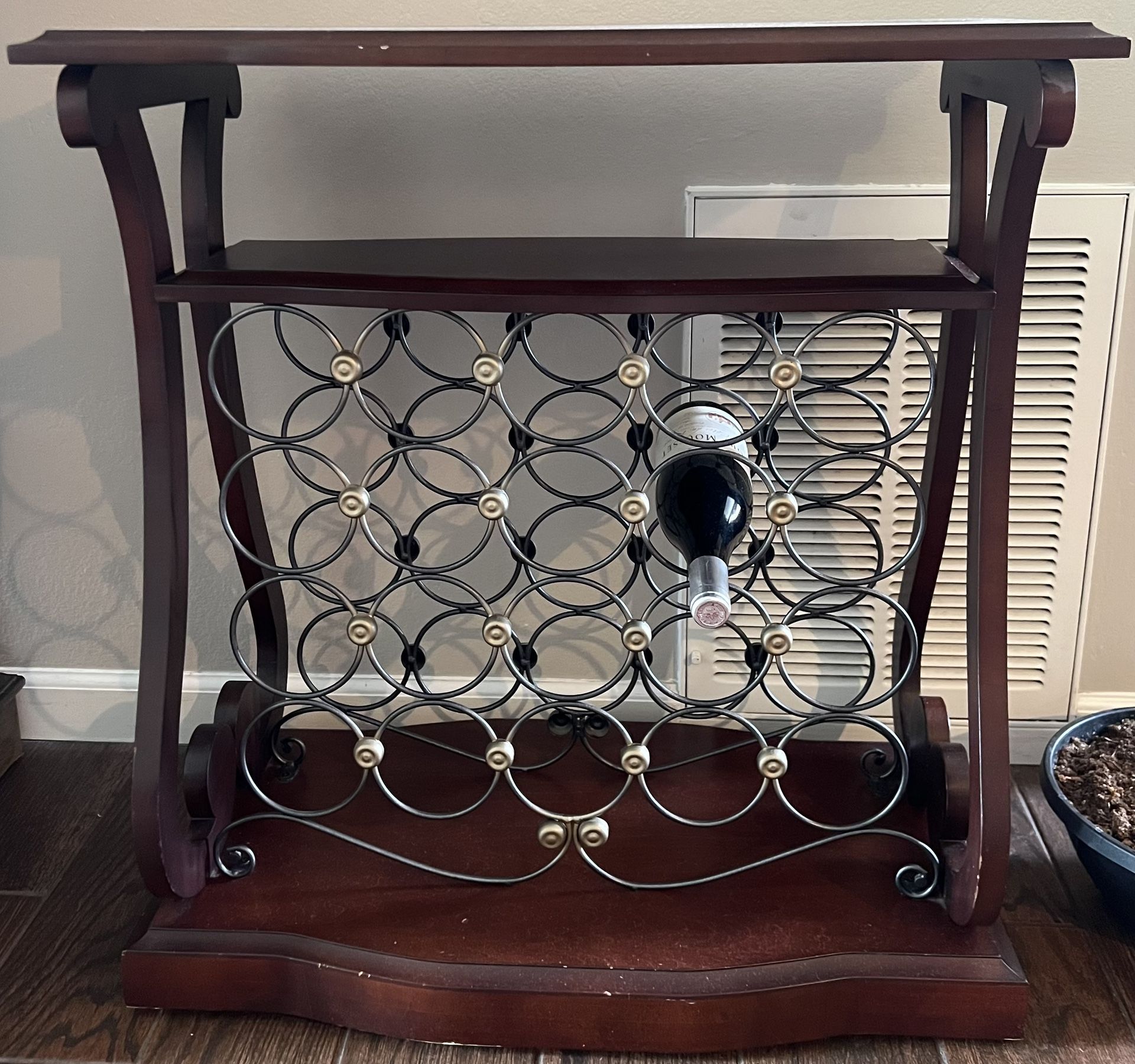 Dark Wooden & Metal Bombay 30 Bottle Wine Console Table