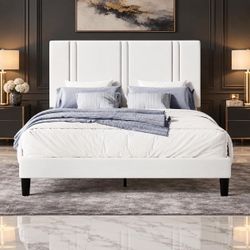 Queen Size White Velvet Bed Frame.