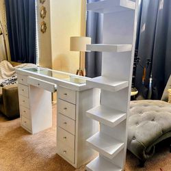 Stunning Glass top Vanity With 6ft Side shelves! 