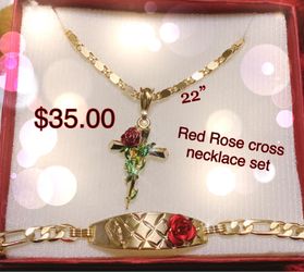 Red Rose Cross Necklace Set 