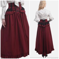 New Medieval Ladies Skirt Renaissance colonial burgundy black lace Sz- 3XL  Only 