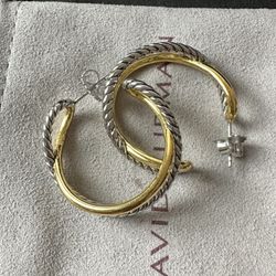 David Yurman Silver and Gold Intersecting Earrings 