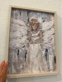 Painted Angel Wall Art with Frame – Neutral Modern Décor