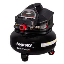 Husky 6 Gal. 150 PSI Portable Electric Oil-Free Jobsite Pancake Air Compressor with Dual Pressure Gauges and 2- Quick Couplers