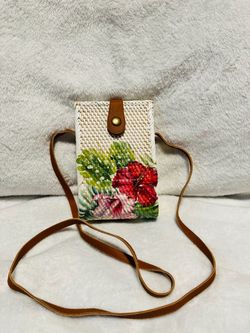 Woven Crossbody Bag Tropical Floral Print