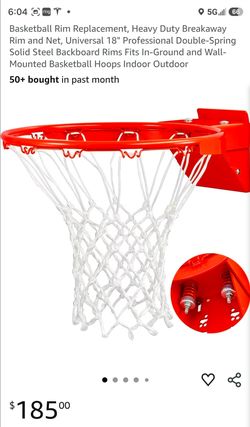 Basketball Rim Replacement, Heavy Duty Breakaway Rim and Net, Universal 18" Professional Double-Spring Solid Steel Backboard Rims Fits In-Ground and W