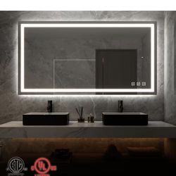 60 in. W x 36 in. H Rectangular Frameless LED Light Anti-Fog Wall Bathroom Vanity Mirror Front Light Super Bright