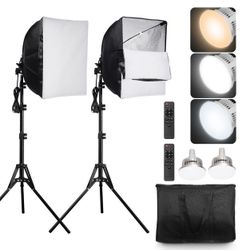 Softbox Lighting Kit, 16" x 16", Professional Softbox with 45W Bulbs, 3000-6500K Adjustable Color Temperature, Tripod Stand, Black