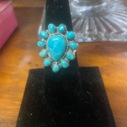 Vintage Turquoise Sterling Silver Indian Ring Size 9