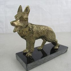 German Shepherd Brass Plated Cast Metal Figurine 7 1/4" Length


