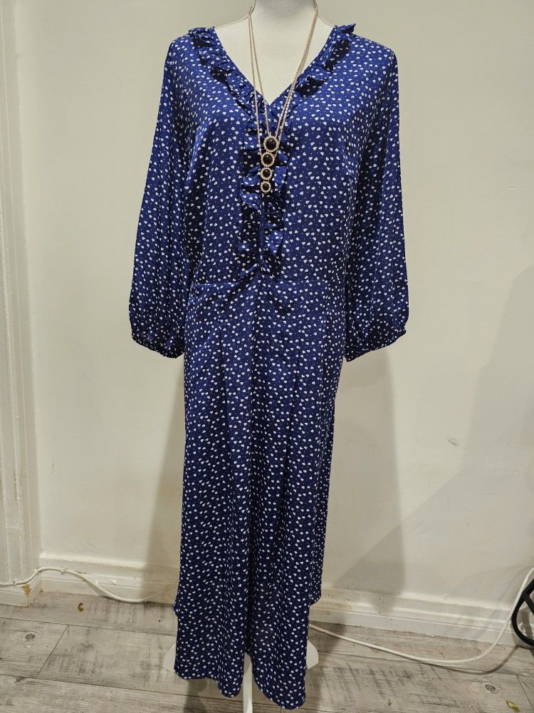 Brand New Elegant Blue Polka Dot Dress