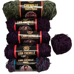 Lion Brand CHENILLE Yarns, 5 skeins, Assorted Colors, New