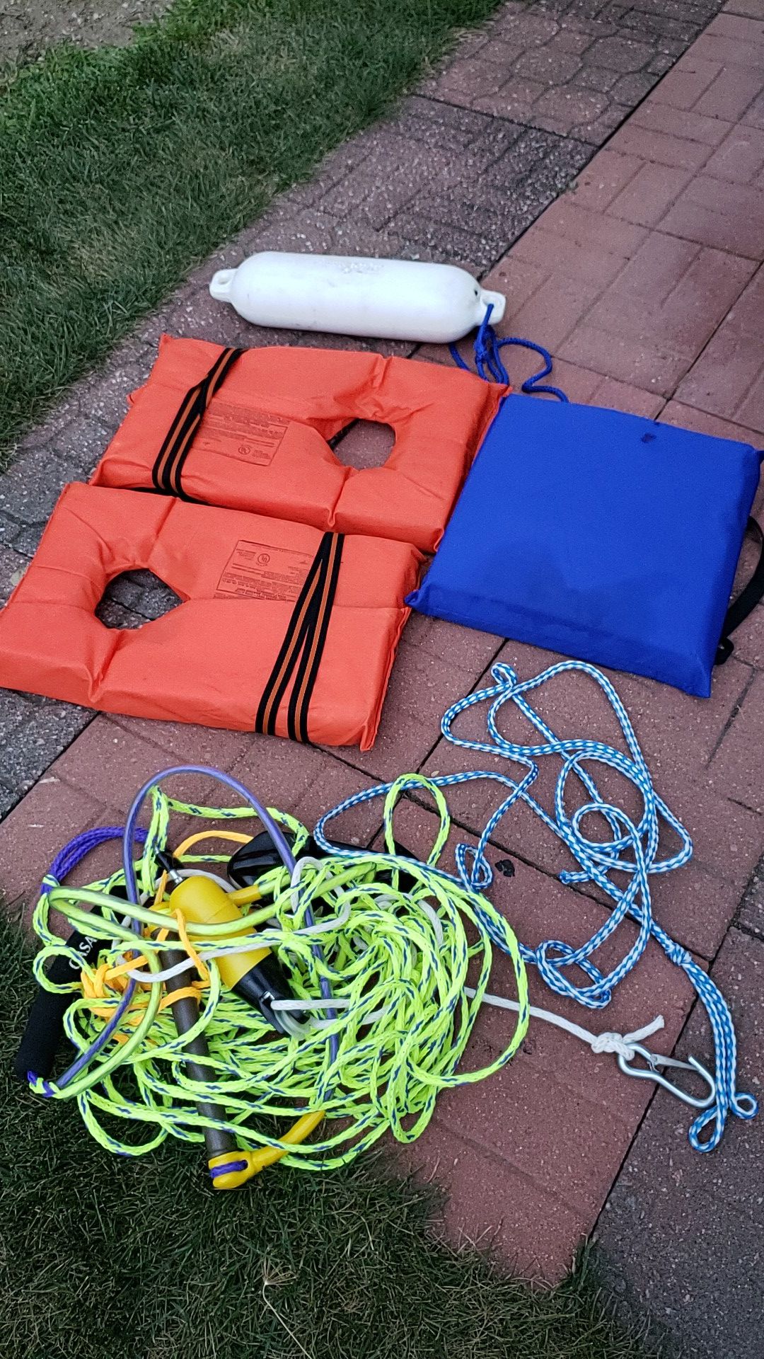 Tow rope life jacket and a boat buoy tow lines