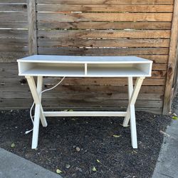 White Computer Desk w/ 2 Cubbies (Free Chair!)