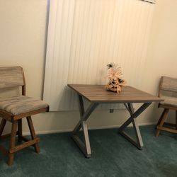 Table /Desk And Two Swivel Oak Chairs 40.00 For The Set