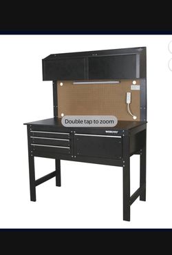 WORKPRO 2-in-1 48-inch Workbench and Cabinet Combo with Light, Steel, Wood