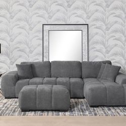 NEW Coaster Octavia Upholstered Sectional Chaise Sofa in Charcoal Grey