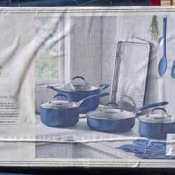 BRAND NEW Pioneer Woman 17-Piece Cookware Set – Blue – Pots, Pans & Bakeware
