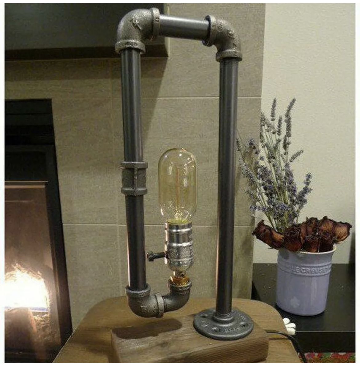 Minimalist Industrial Steampunk Desk Lamp Wood Base