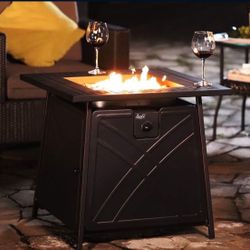 Gas FirePit Table, 28 inch 50,000 BTU Square Outdoor Propane Fire Pit Table with Lid and Blue Fire Glass