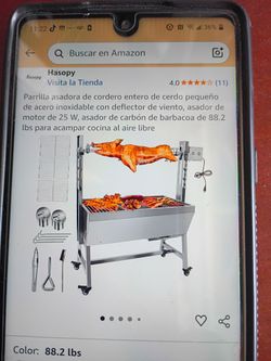 Parrilla asador de cerdo inoxidable con deflector de viento motor de 25 watts
