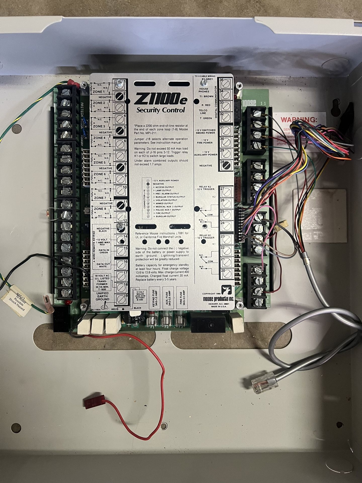 Home Alarm MOOSE Z1100 SYSTEM SECURITY CONTROL PANEL With ENCLOSURE