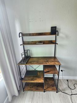 Industrial Computer Desk with Hutch Shelves