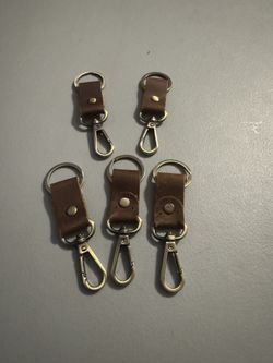 5 Dark Brown Leather Keychains 